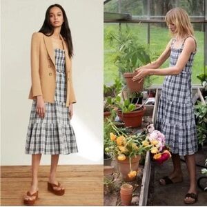 Veronica Beard Ziada Smocked Sleeveless Plaid Wide Strap Tired Dress Size 6